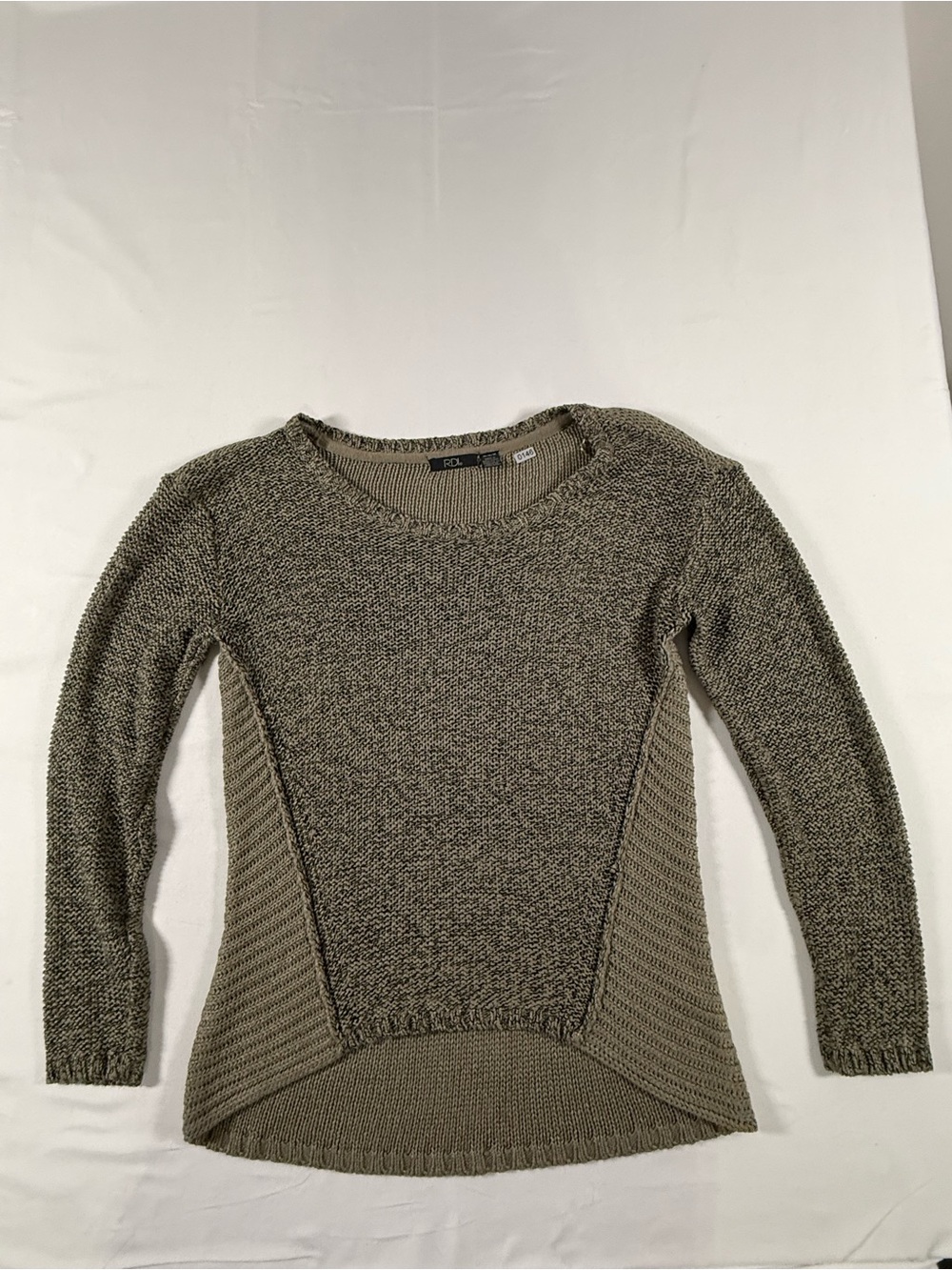 RDI Women's Olive Crewneck Textured Knit Sweater